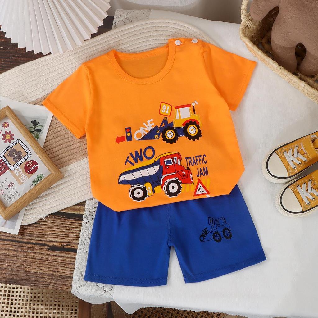 2025 New Kids' Short Sleeve Cotton Lounge Set - Boys' & Girls' Summer Activewear