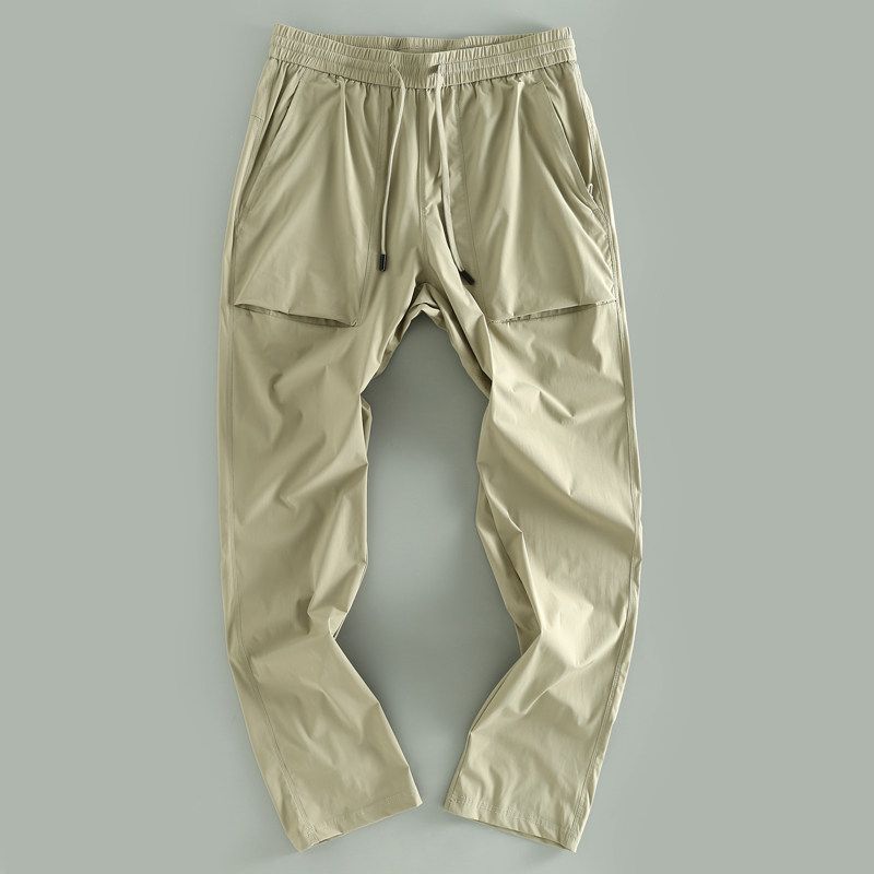 Leak-Picking Good Goods ~ Summer Elastic Waist Quick-Drying Thin Men Casual Pants Outdoor Pure Color All-Matching Men s Clothing Long Pants Khaki 3XL
