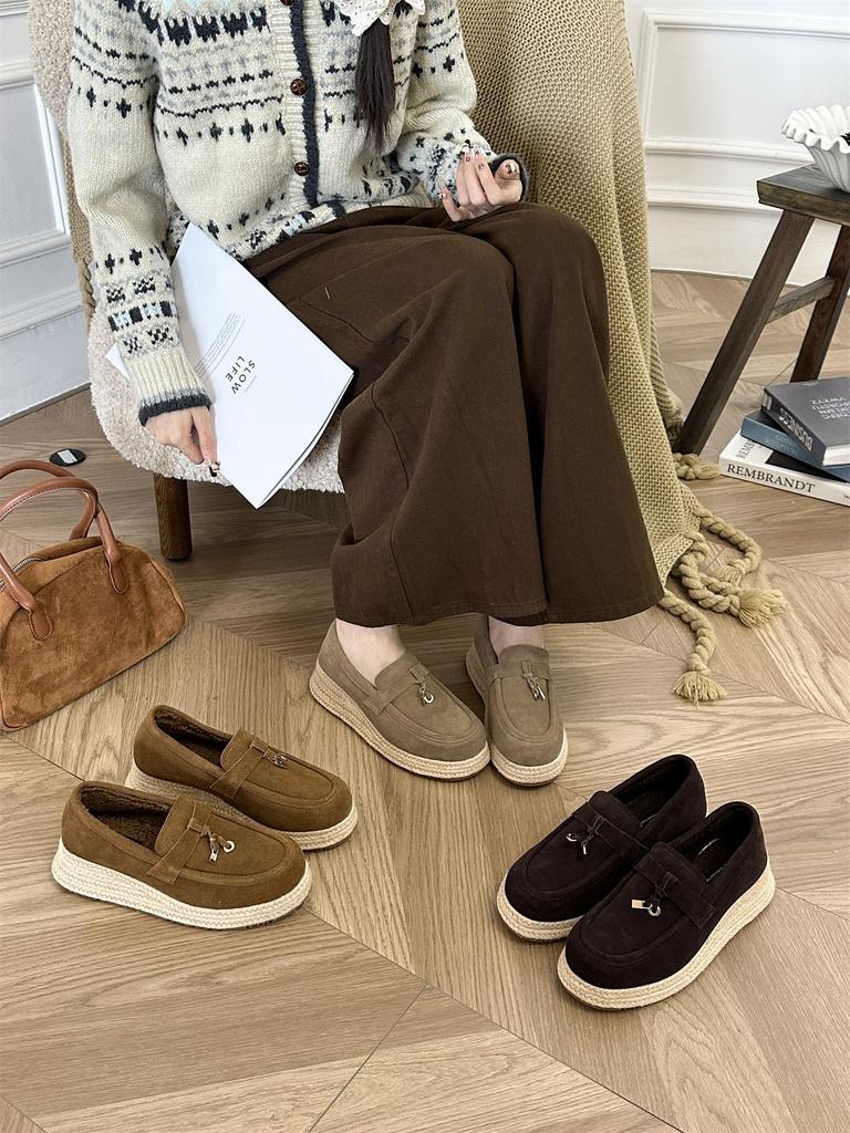 Old Qian Fengpo Heel Loafers Women's 2025 New Mao Mao Thick-soled One-pedal Single Shoes Linen Straw Fisherman Shoes