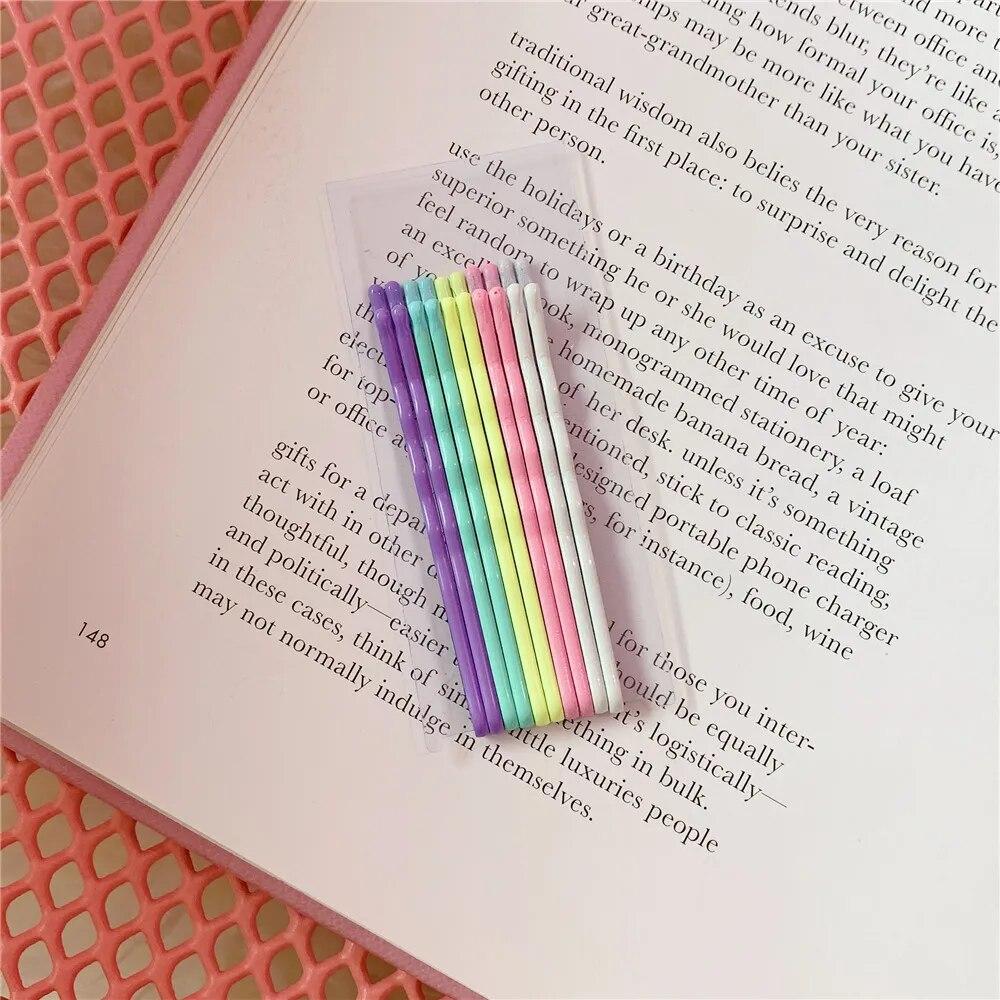 10pcs/12pcs/set with 5 Colors Ins Popular Rainbow Ice Cream Candy Color Metal Bangs Clips Hairpin Bobby Pin Barrette