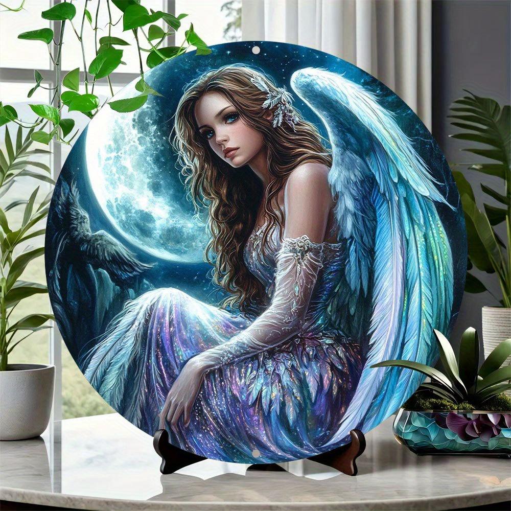 D Flat pc Inspired Cherry Blossoms Cranes Metal Wall Art Vintage Muted Green Golden Round Decorative Plate cm