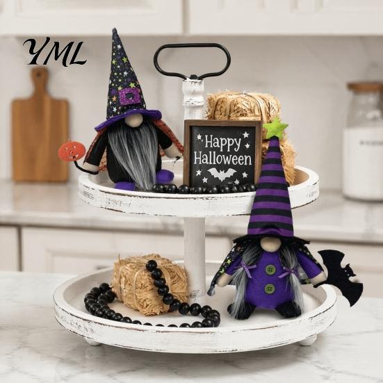 Cute Spooky Window Figurines Halloween Gnome Decoration, Witch Swedish Tomte Ornament, Plush Unique Present Ideas Scandinavian Elf Dwarf for