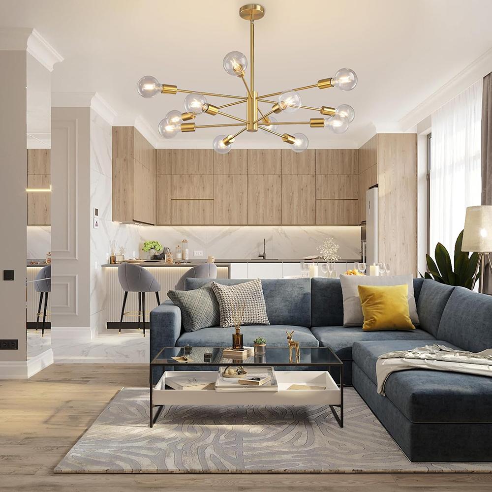Modern Sputnik Chandeliers Light, 6/8/10/12-Light Chandeliers for Dining Room, Height Adjustable Ceiling Lights Farmhouse Chandelier for Kitchen