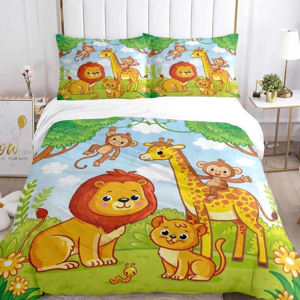 Jungle Animal Comfortable Duvet Quilt Cover Pillowcase Bedding Set Children Bedroom Decoration Home Textile