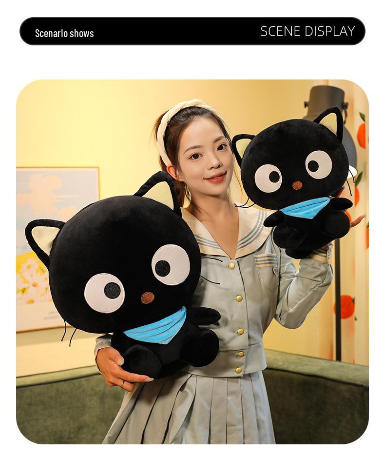 Adorable Dazed Black Cat Plush Toy with Scarf - Perfect Birthday Gift for Children