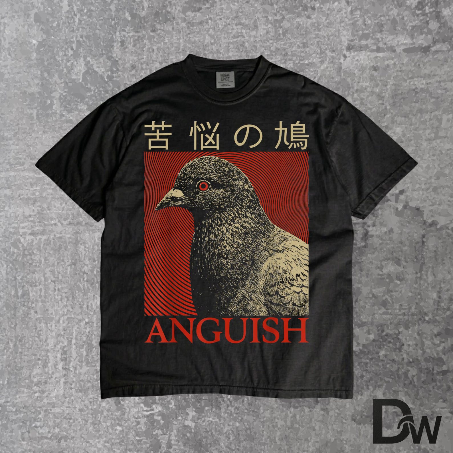 Vintage Anguish Pigeon Japanese Art T-Shirt | Retro Expressive Bird Graphic Tee, Pigeon Lover Gift S