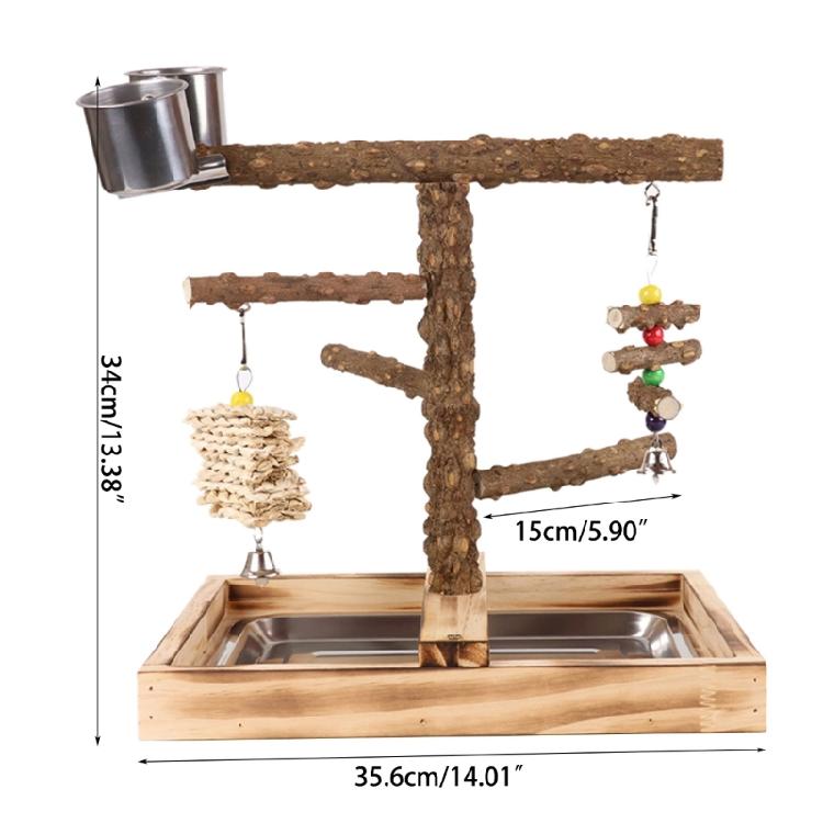 Pet Bird Cage Perch Stand Swing Parrots Swing Gym Toy with Tray+Food Cups