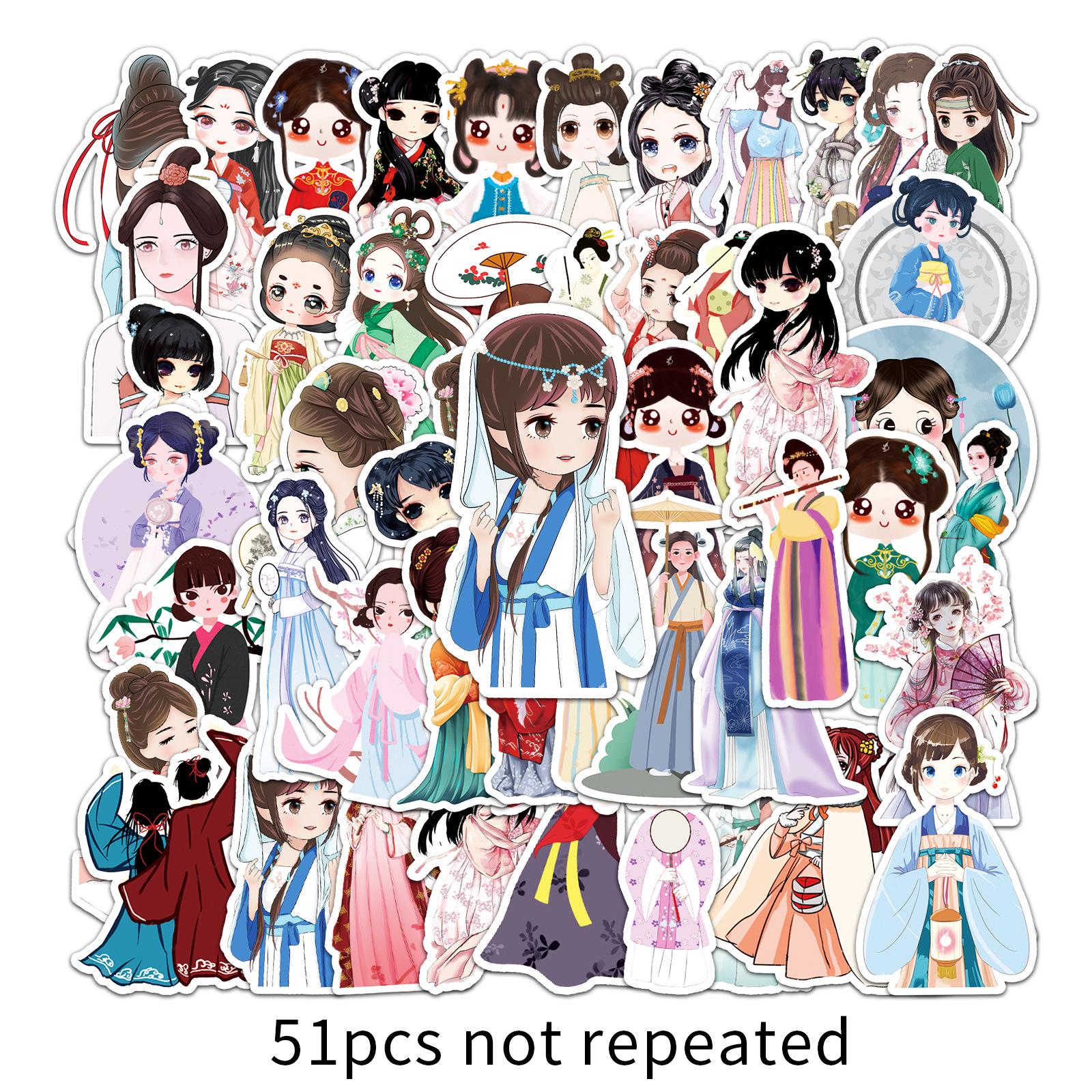 

51 Cartoon Cute Hanfu Girl Chinese Style DIY Decoration Guka Suitcase Skateboard Car Waterproof Stickers
