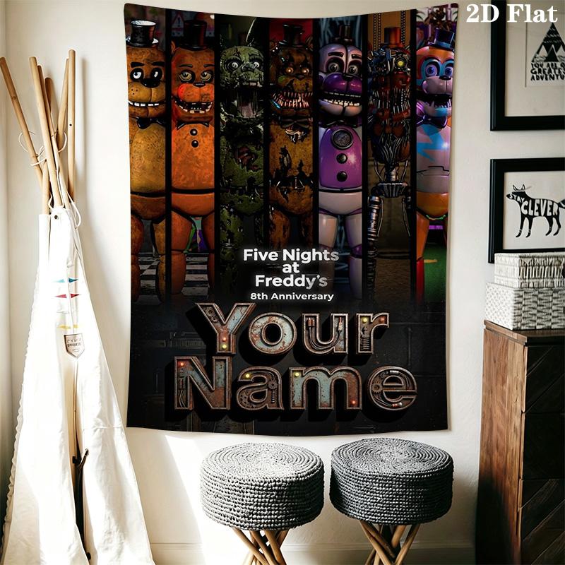 Name Custom Freddy Nights Wall Tapestry Aesthetic Wall Hanging Printed Fabric Blanket Decorative Tapestries for Bedroom Living Room Home Decor