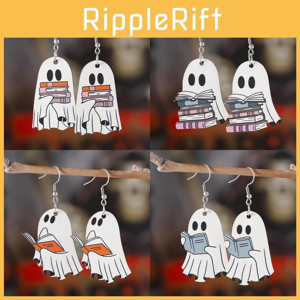 Creative Wooden Halloween Earrings With Ghost Design Ideal For Unique Fashion Enthusiasts