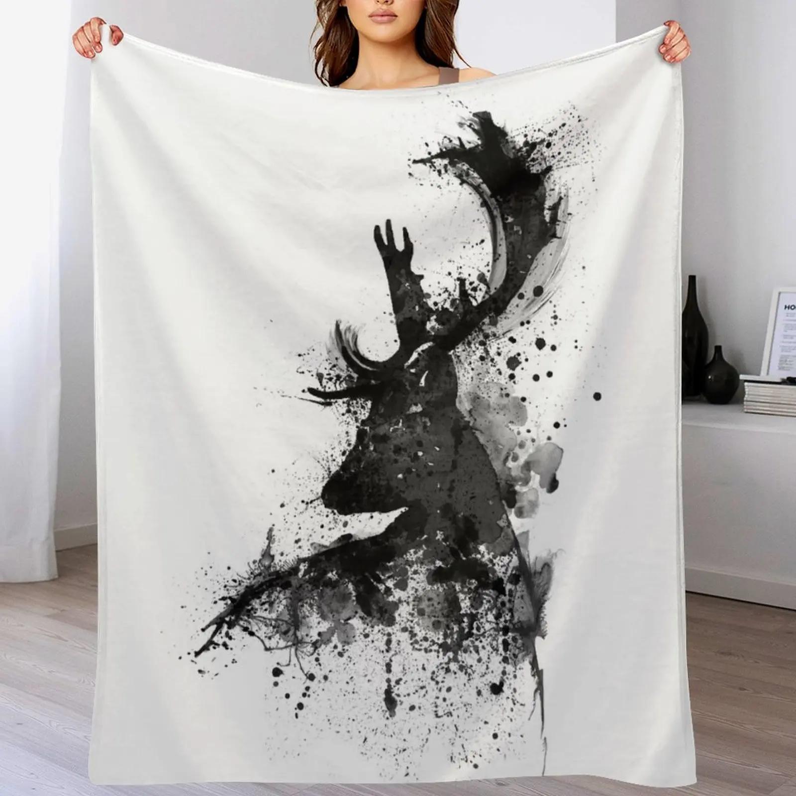 

New Black and White Deer Head Watercolor Silhouette Throw Blanket No Pilling Soft Warm Blanket for Bed 102x76cm(40x30in)