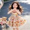 Girls Floral Cotton Dress with Lace Trim Boho Princess Summer