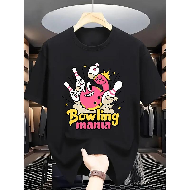

European sizes Men s Bowling T-Shirt with a Lively Design Featuring Interactions Between Bowling Balls And Pins, Suitable for Bowling Alleys 4XL чорний