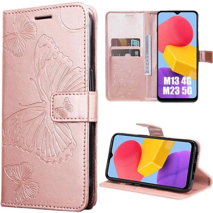 Coque - Samsung - Galaxy M13 4G/M23 5G - Protection Anti-Rayures - Effet Cuir - Motif Papillon
