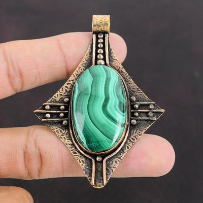 Ciondolo Malachite Ciondolo Rame Ciondolo Decente Gioielli Malachite Ciondolo Fatto a Mano Gioielli di Rame di Design Per Regalo Ciondolo Pietra Preziosa Naturale