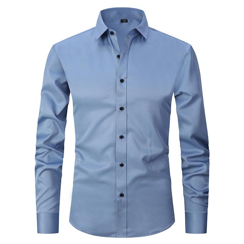 Chemise à manches longues pour hommes, blanc, noir, gris, hauts à boutons, à la mode, pour hommes d'affaires, haut à revers, Slim, solide, chemises de base