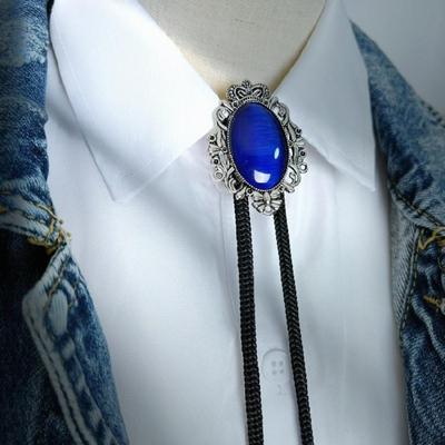Western Cowboy Vintage Antique Stone Bolo Tie Adjustable Braided Rope Necktie Feathered Pendant Charm Jewelry Necklace
