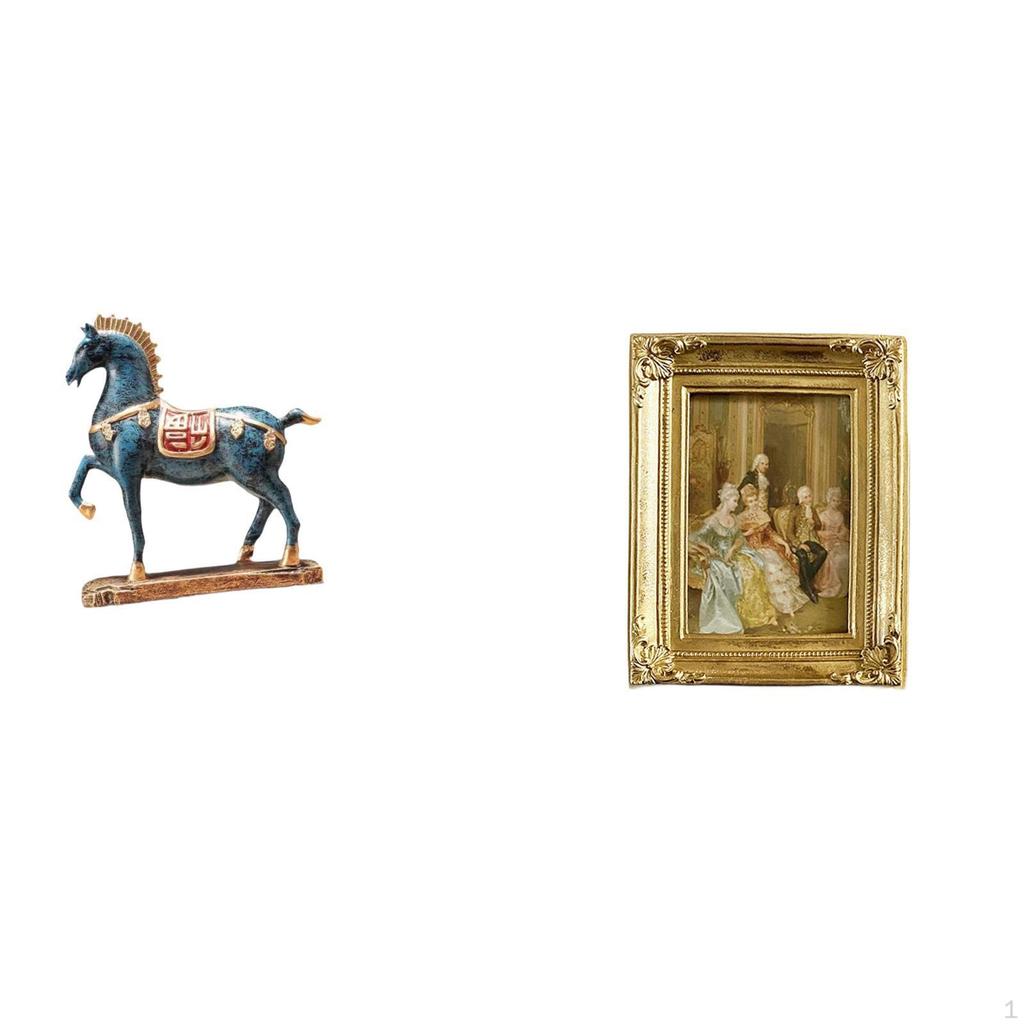 Elegant Resin Horse Sculpture Photo Frame Desktop Ornament Fengshui Decor for Living Room Office