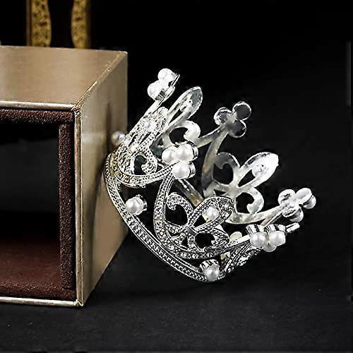 Pärlkristallprinsesskrona - Mini Strass Brudbröllop Nyfödd Baby Krona - Silver