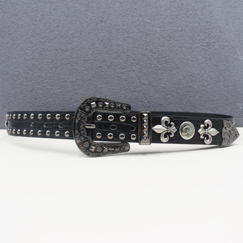 Skull Rivet Crocodile Pattern Leather Belt - Unisex Punk Style