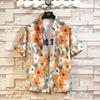 Men Fashion Casual Loose Short Sleeve Floral Print Turn Down Collar Plus Size Shirt
