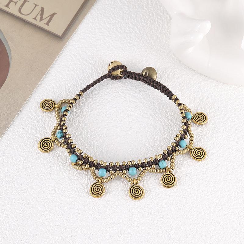 Boho Türkis-Kupfer Perlenarmband mit Wachskordel