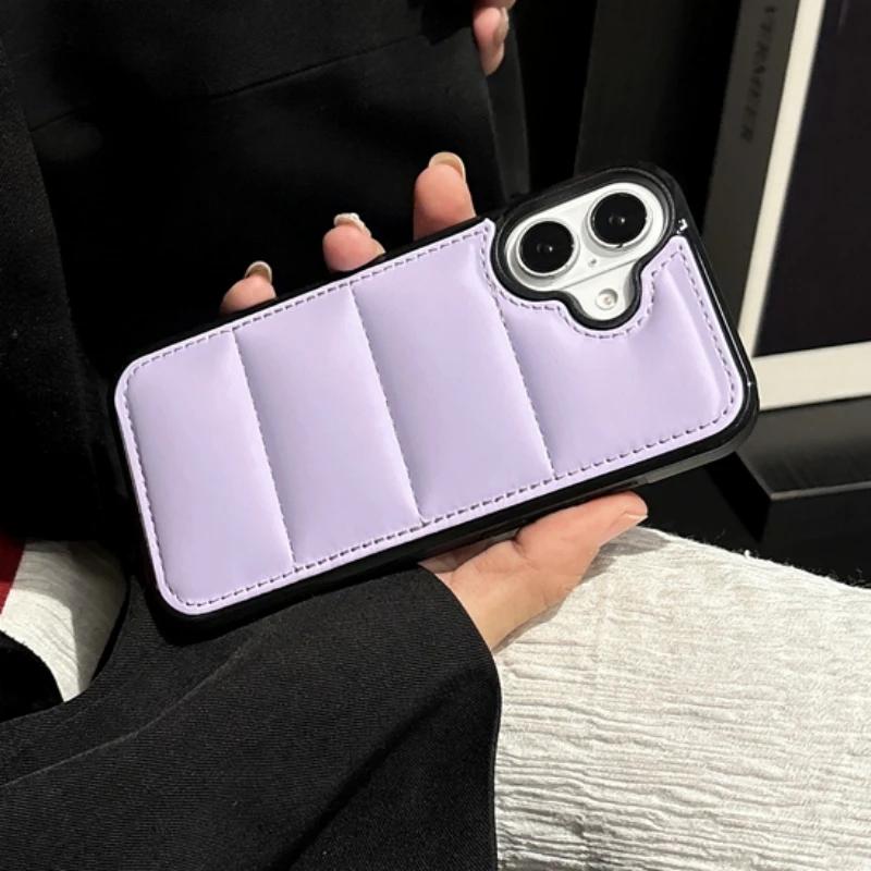 Weiche Daunenjackenstoff Handyhülle für iPhone 16 15 14 13 12 11 Pro Max 16Pro Hülle Die Puffer Winter Stoßfeste Schutzhülle