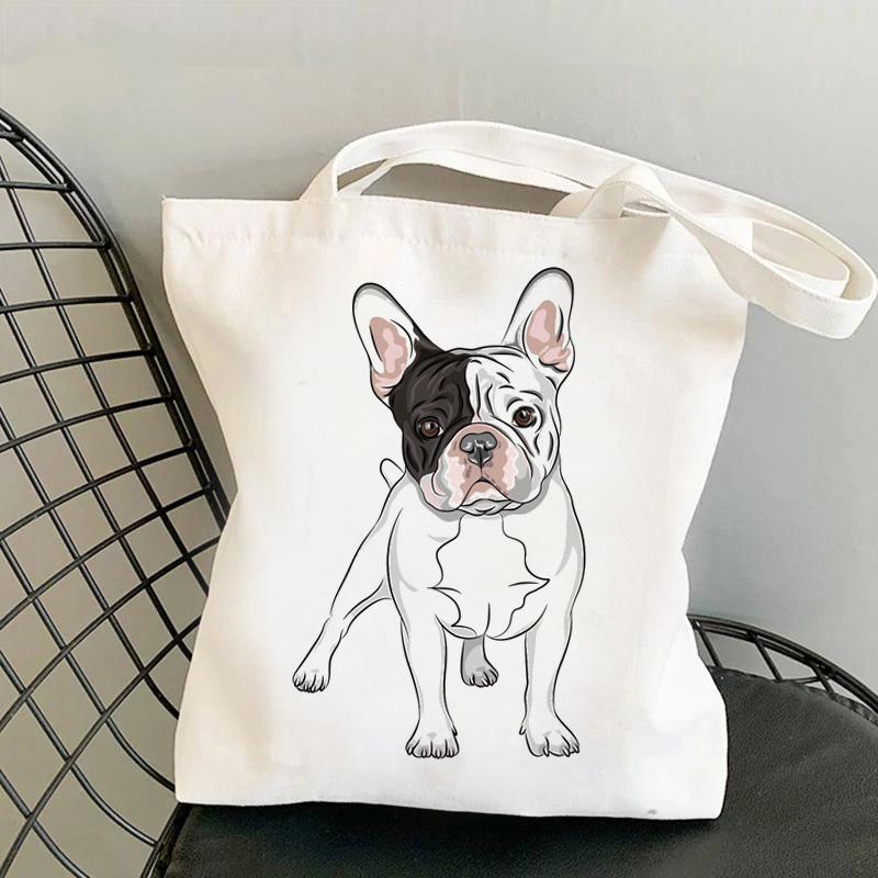 Frenchie French Bulldog Print Reusable Women Shopping Tote Bag Women Shoulder Bag Students Teacher Book Bag Travel Storage Bags