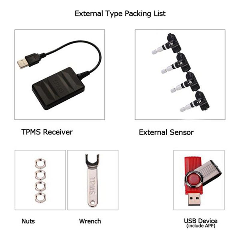 

NEW-2X Car TPMS Tire Pressure Monitoring System USB Android Navigation Tire Pressure Detection Internal Tire Pressure Sensor чорний