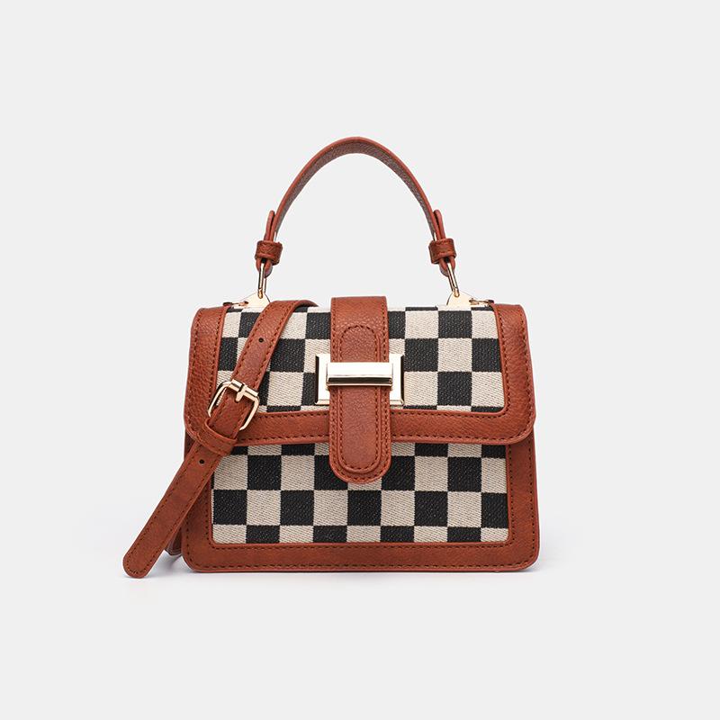 Retro Checkerboard Diagonal Span Bag Women'S Classic Multi-Functional Small Bag Pu Leather Shoulder Bag Women