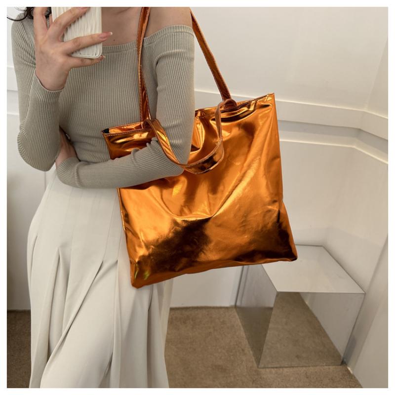 Glossy Tote Bags For Women Fashion High Capacity Shopping Pouch Pu Leather Handbags Shiny Casual Female Purse Girls Shoulder Bag