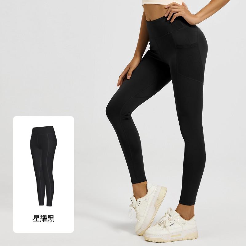 Womens High-Waisted Yoga Leggings With Side Mesh Pockets Stretchy Workout Pants Running Fitness