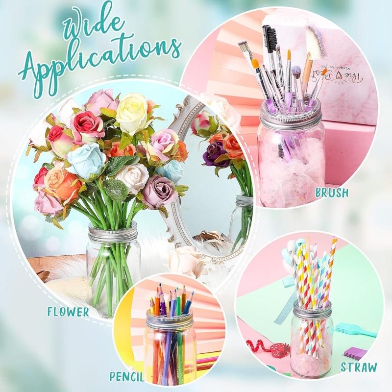 Organizer Lid Insert Flower Glass Bottle Covers Silver Lid with Straw Hole Square Grides Lid Suitable for Arrangements