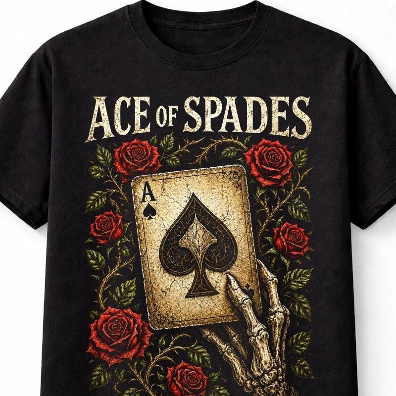 Ace of Spades Skull Roses Gothic Motorhead Poker Graphic Unisex TShirt S