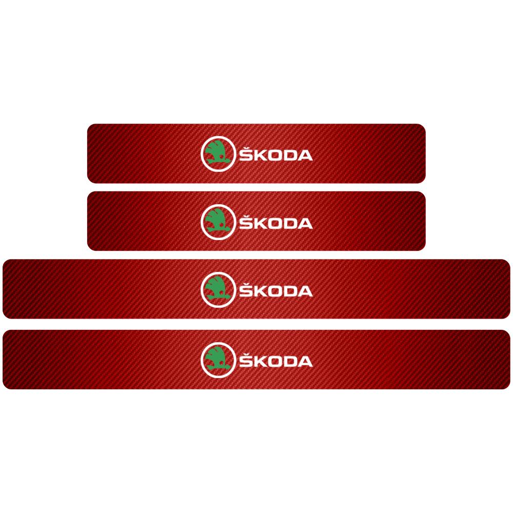 NADH5 4PCS Carbon Fiber Car Door Sill Protection Door Sill Anti-Scratch Stickers For Skoda Yeti Octavia A7 A5 Kodiaq Karoq Rapid Fabia