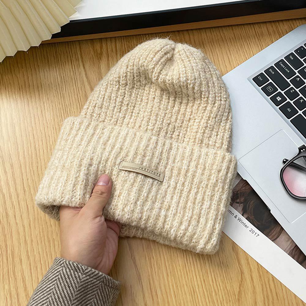 Japanese Style Beanie Hats Patch Design Ski Cap Fashion Ear Protection Pullover Hat  for Women Men