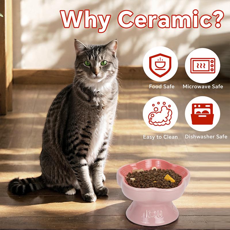 Heart-Shaped Ceramic Pet Water Bowl - Elevated, Splash-Proof, Moisture-Proof, Ideal for Cats and Dogs