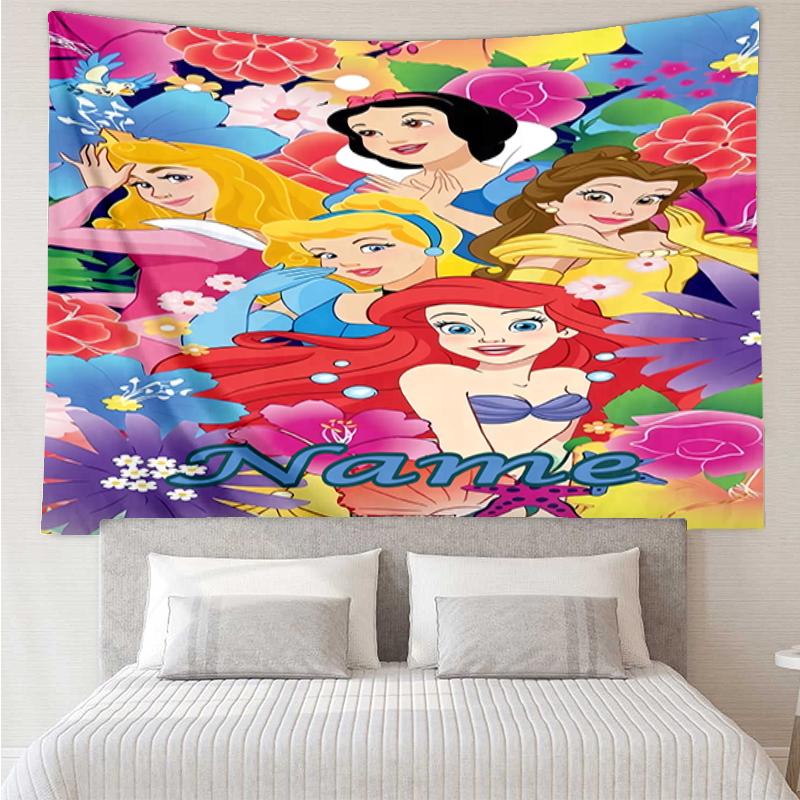 Custom Name Princess Print Tapestry, Backdrop, Easy Setup, Ideal for Bedroom, Office & Living Room, with Aesthetic Wall Hanging Decor.