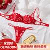 Sexy Sling Suspender Underwear Panties Embroidered Bra Set Lace Gathering Temptation Uniform Three-point Woman
