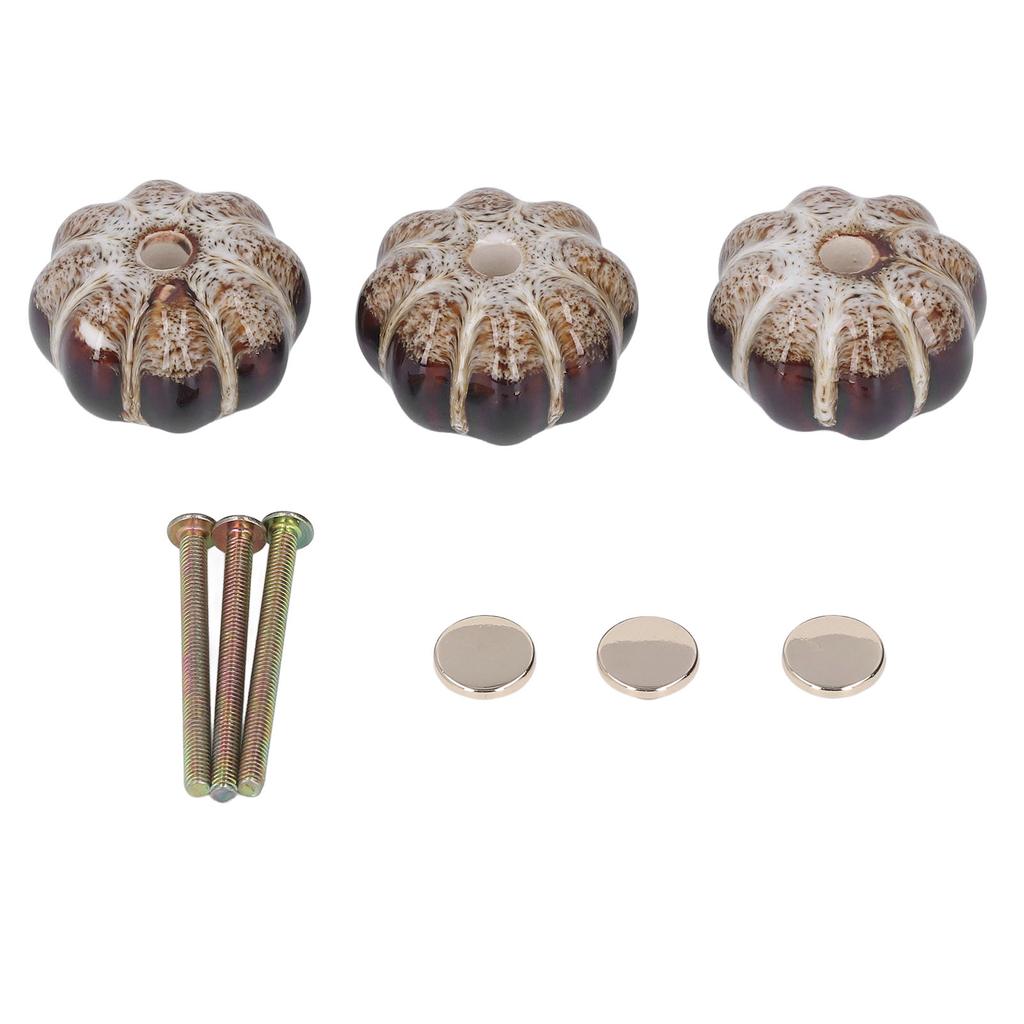 3 Piezas Tirador de Puerta de Cerámica Clásica con Forma de Calabaza Perillas Para Cajón de Gabinete de Cocina Armario Dorado