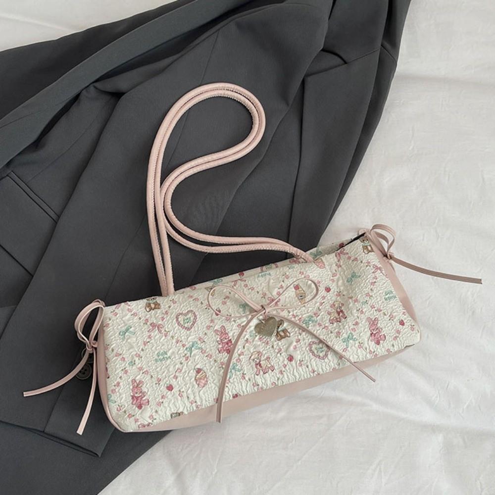 Pleated French Stick Handbag Plaid Cloth Underarm Bags Fashion Bow Shoulder Bag  Daily