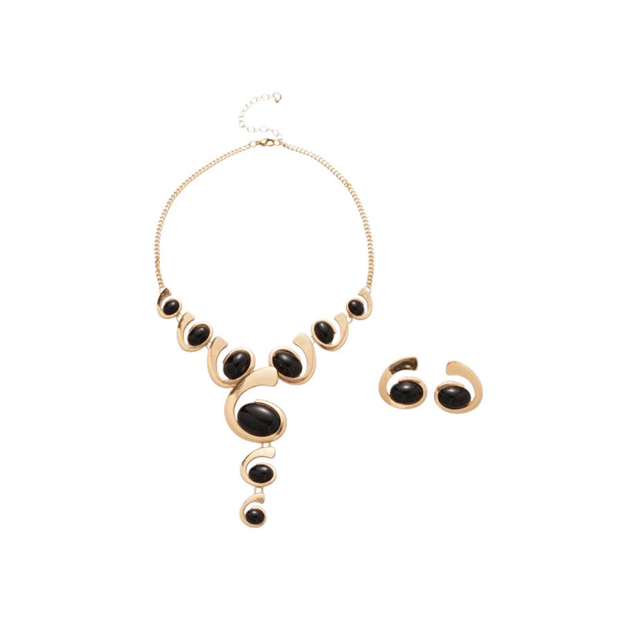 Elegant Two-Piece Metallic Acrylic Oval Stud Earrings and Necklace Set