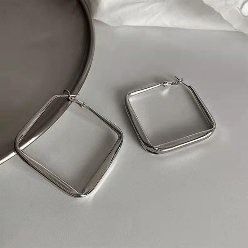 Gold Color Big Square Hoop Earrings For Women Exaggerated  Geometric Irregular Circle Earrings Jewelry