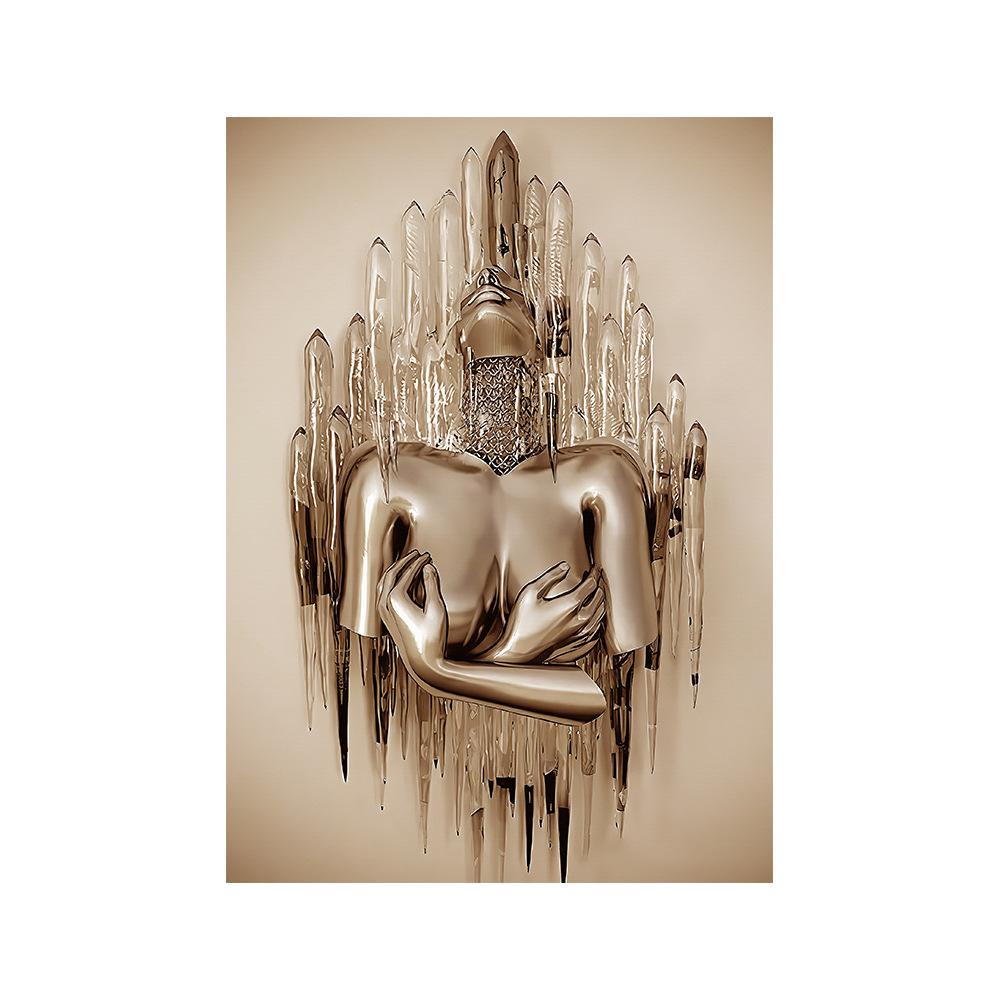 

3D современная металлическая фигурка, статуя, художественная картина на холсте, романтические абстрактные постеры и принты, настенные панно для гостиной, домашний декор 30x40cm