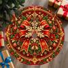 1pc, Tree Skirt, Christmas Tree Skirt, Holiday Tree Decoration Cloth, Central Starburst Flower, Circular Branch and Leaf Wreath, Berry Accents, Red Ba