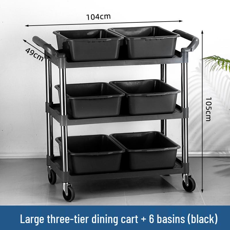Three-tier Stainless Steel Service Cart: Meal, Food, Beverage, and Dish Collection Trolley for Restaurants and Hotels.