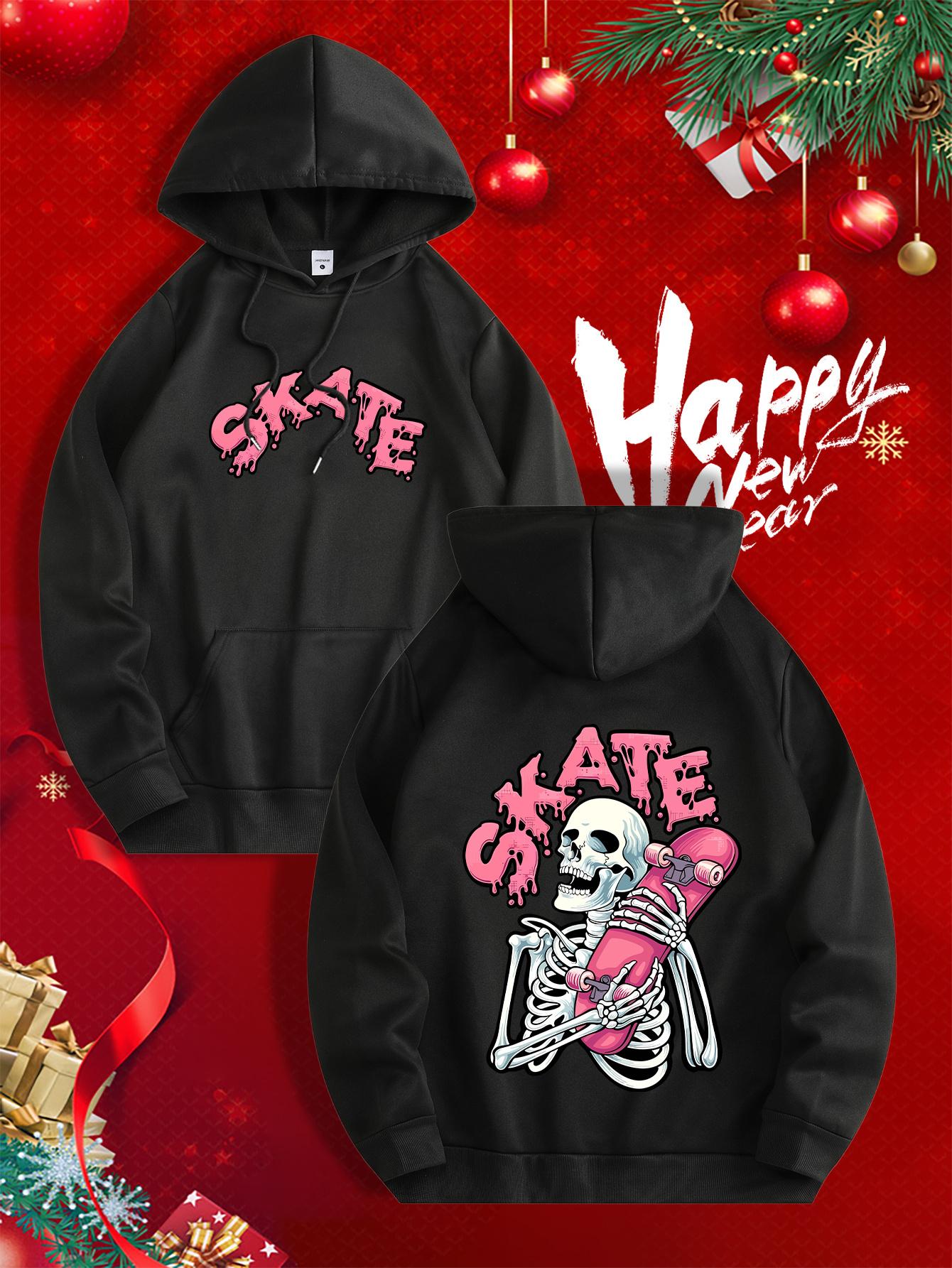 

Green Skateboard Skeleton Graphic Hoodie Casual Knit Pullover with Drawstring Machine Washable Ideal New Year Gift for Men 2XL