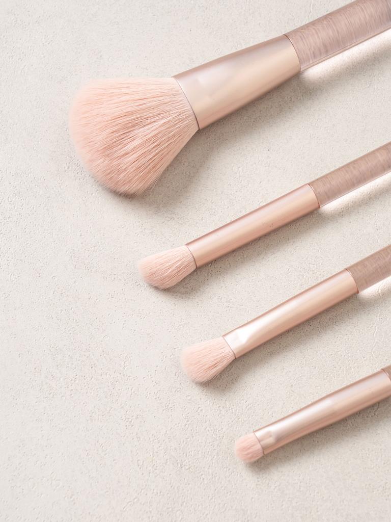 Mesh Pouch & Makeup Brush 4-Piece Set