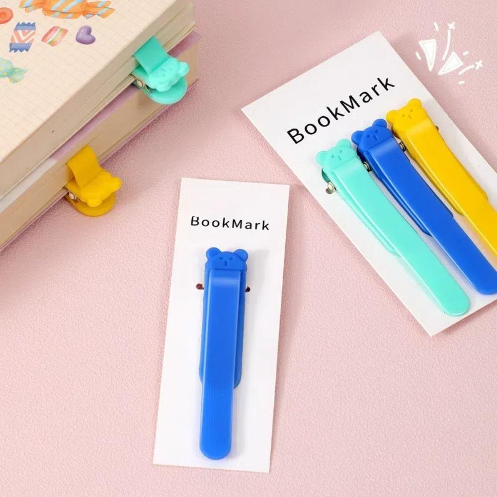 Cute Bear Bookmark Clip Automatically Follows Silicone Book Markers Stationery Supplies Page Flipping for Student