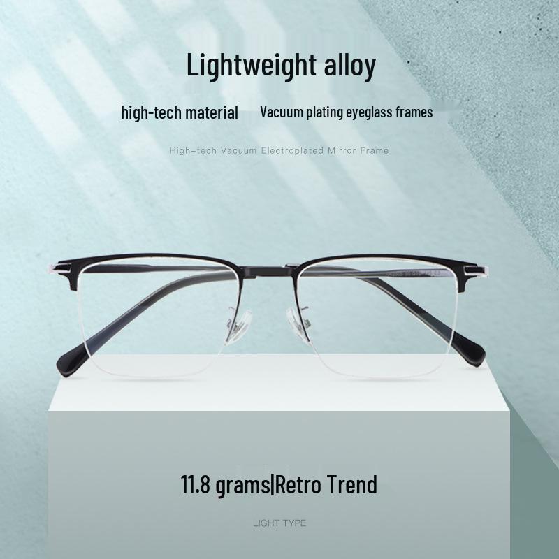 

Ultra-Light Men s Half-Frame Alloy Myopia Glasses - Retro Metal Design